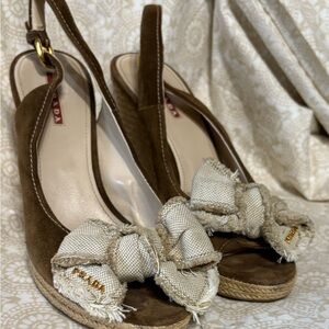 Prada Brown and Cream Espadrille Slingbacks